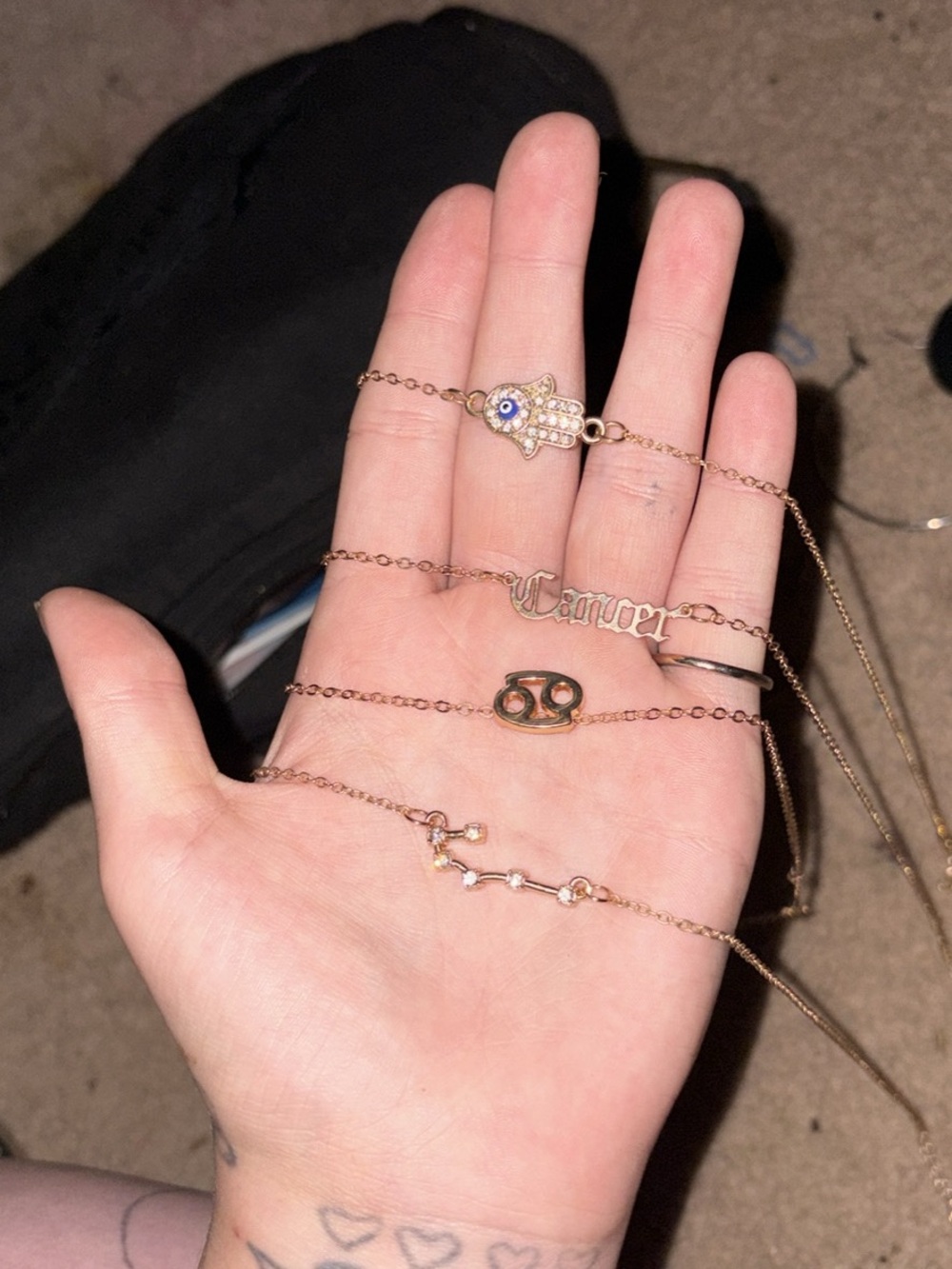 Gold-Tone Cancer Zodiac Layered Necklace Set with Hamsa and Crystal Accent